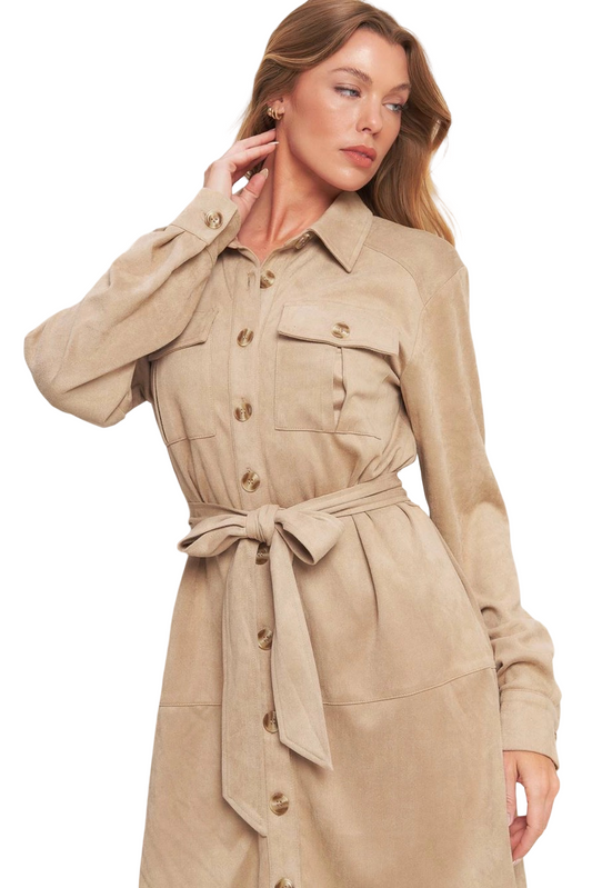 Apparel- Flying Tomato Faux Suede Shirt Mini Dress