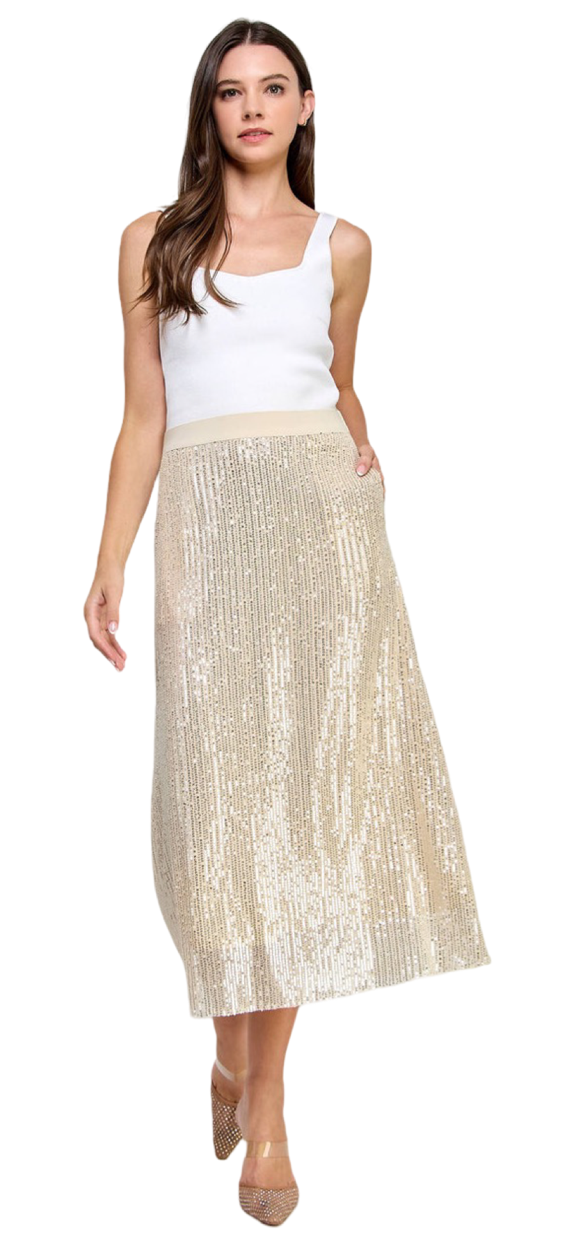 Apparel- Ellison Sequins Midi Skirt