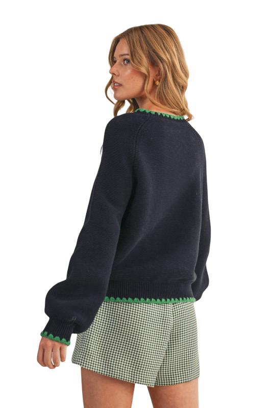 Apparel- En Merci Contrast Stitch Long Sleeve Sweater Top