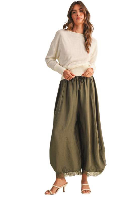 Klesis Barrel Leg Pants with Lace Hem Detail