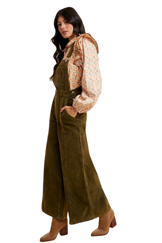 Apparel- Anniewear  Corduroy Mineral Wash Wide Leg Overalls Pants