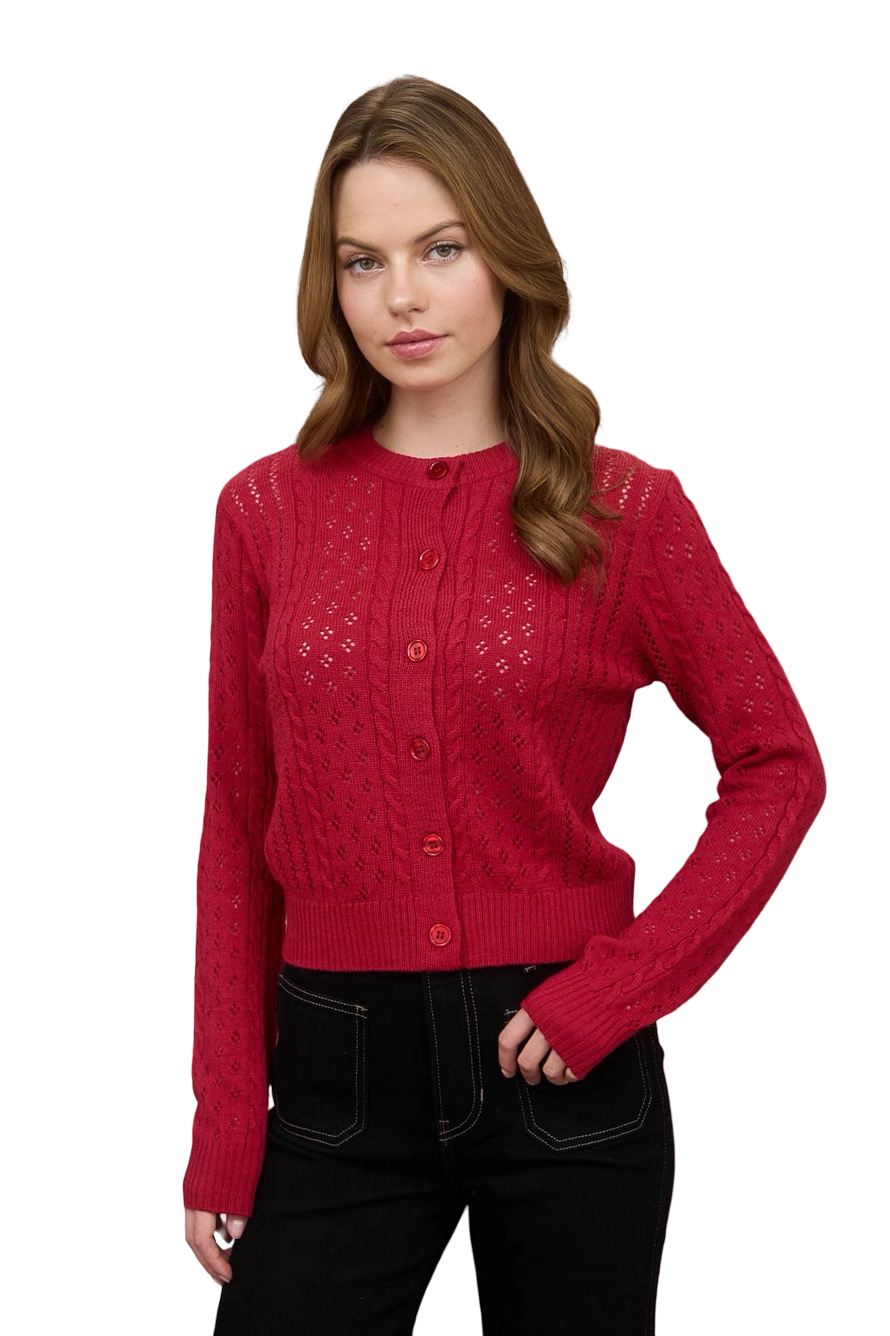 Apparel- The Workshop Cable Knit Long Sleeve Button Down Cardigan Top