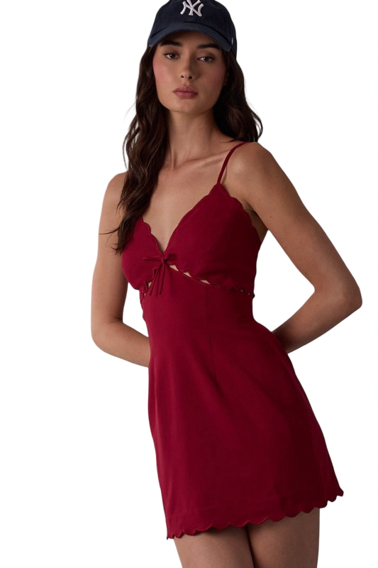 Sky to Moon Scalloped V Neck Mini Dress