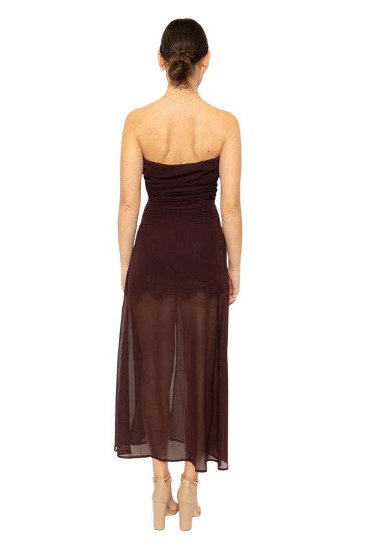 Fore- Strapless Satin and Sheer Mini & Maxi Dress