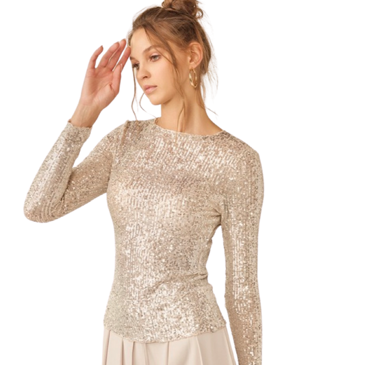 Apparel- Idem Ditto Long Sleeve Sequin Sheer Top