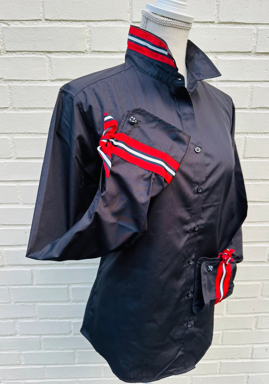 Apparel- Pearly Vines- Audrey Black Ribbon French Cuff with Black and Red Ribbon