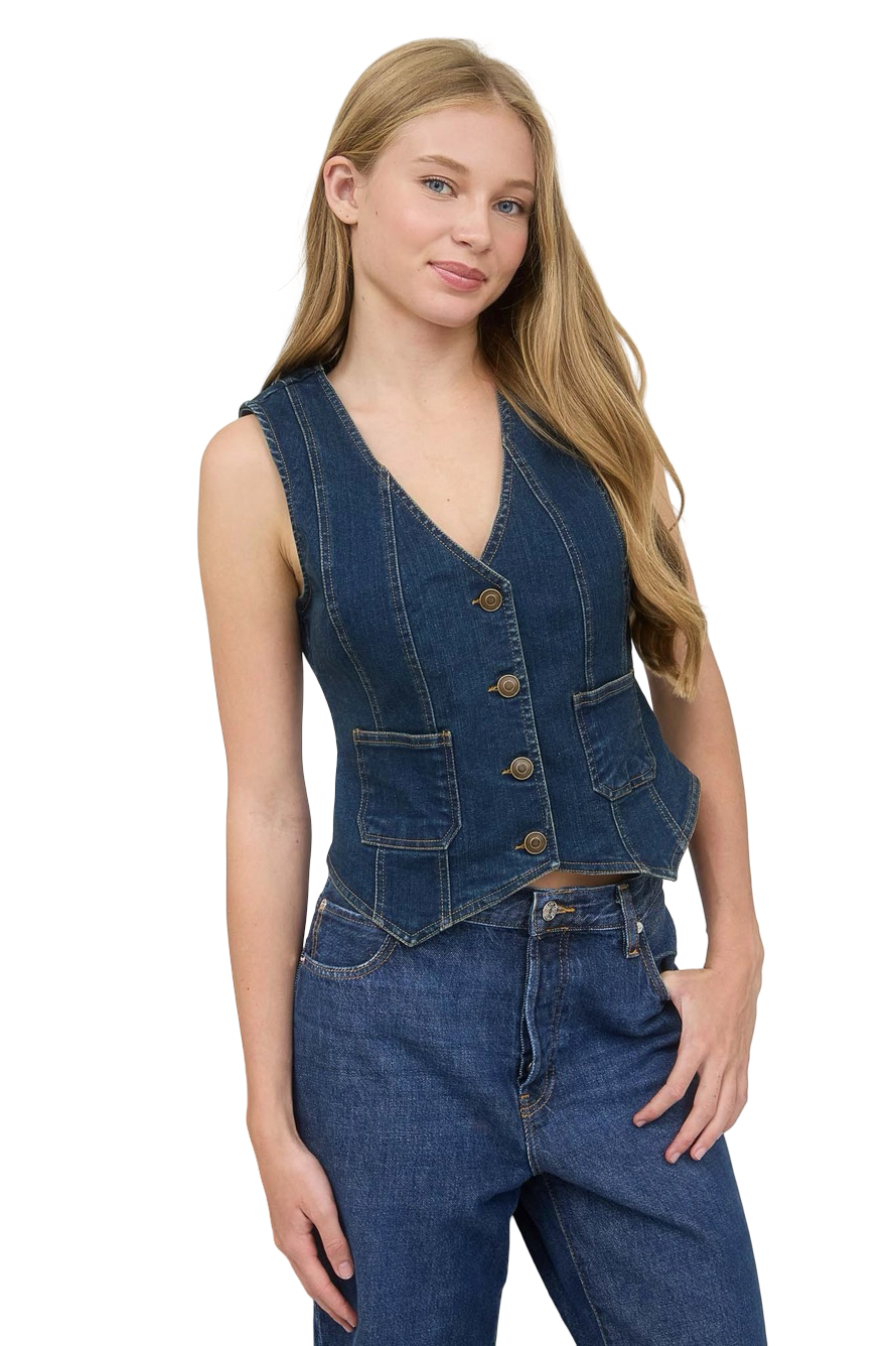 Apparel- The Workshop V Neck Denim Button Down Vest