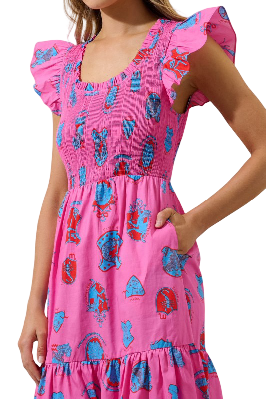 Sugarlips Glare Smocked Tiered Midi Dress Zodiac