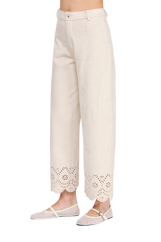 Apparel-Allie Rose Suede Laser Cut Wide Leg Pant