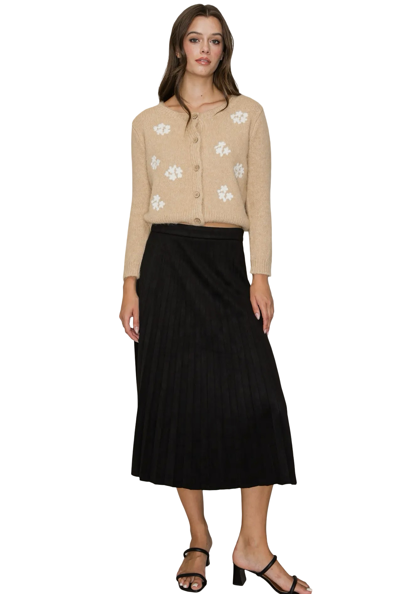 Apparel-Curds & Whey Pleated Suede Midi Skirt