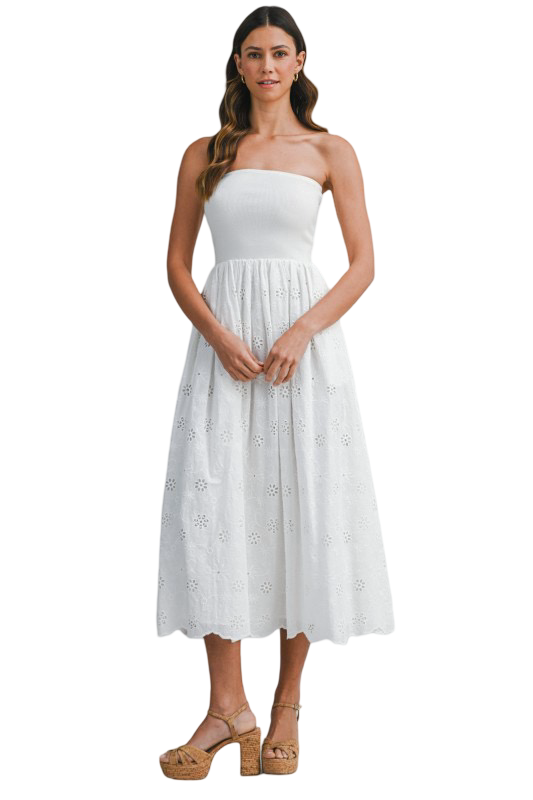 Mable Knitted Top Bodice Eyelet Contrast Midi Dress
