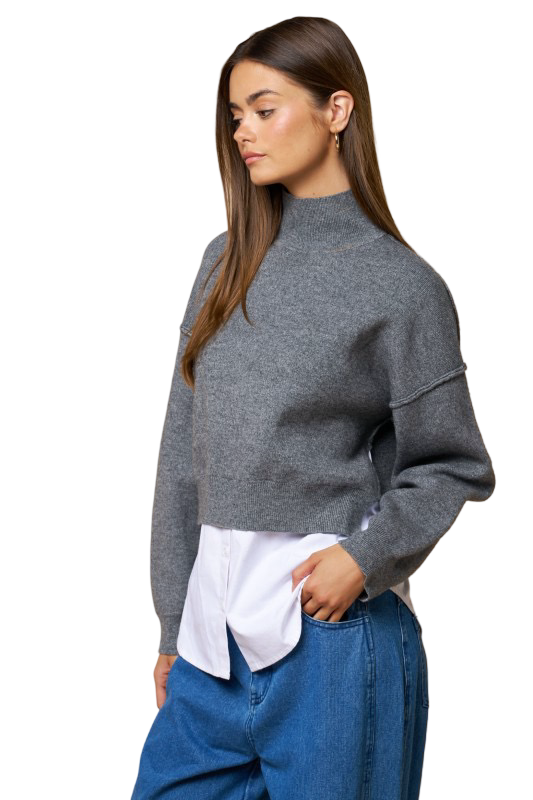 Suéter con cuello de tortuga y capas de medios mixtos LALAVON