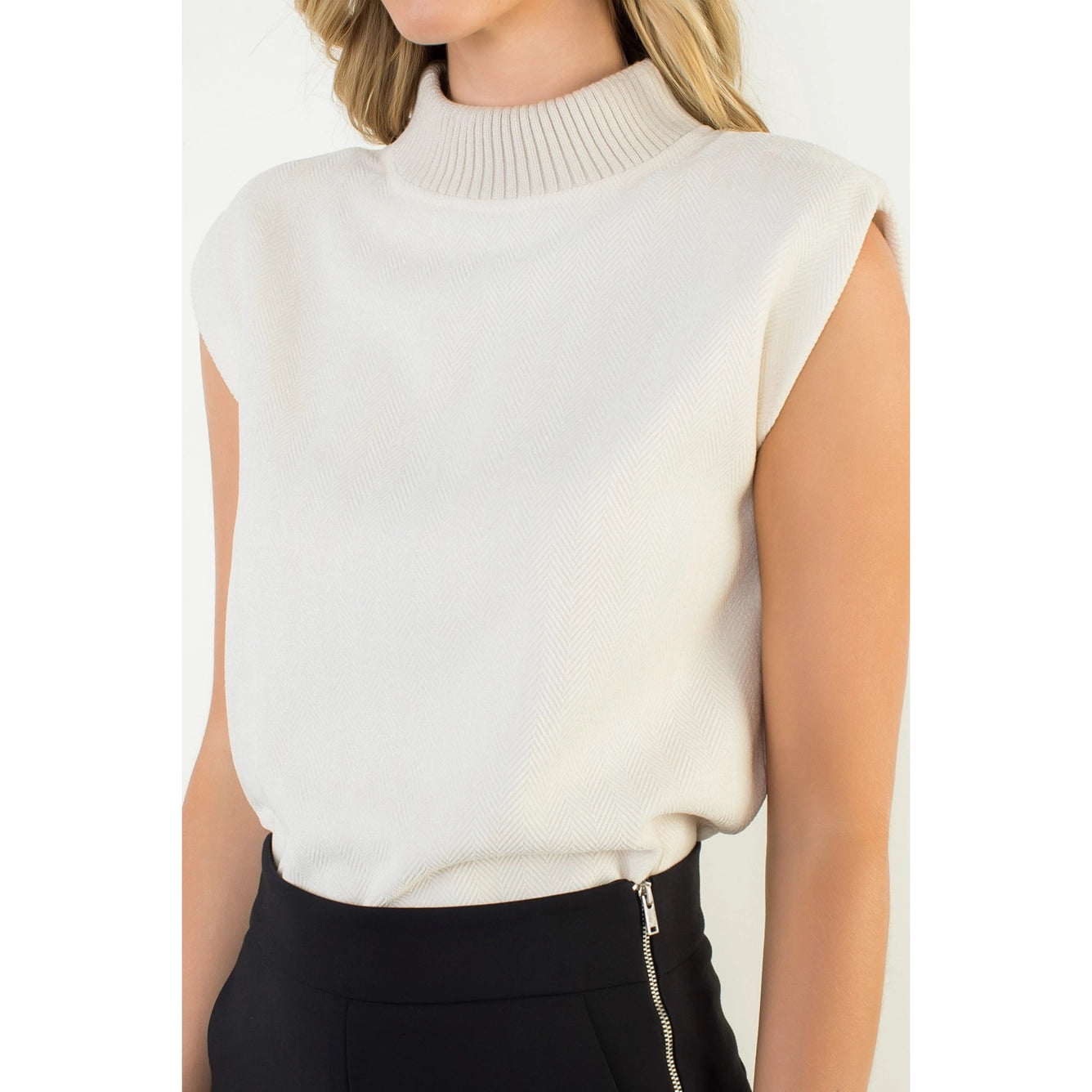 Apparel- THML Sleeveless Suede Mock Neck Top