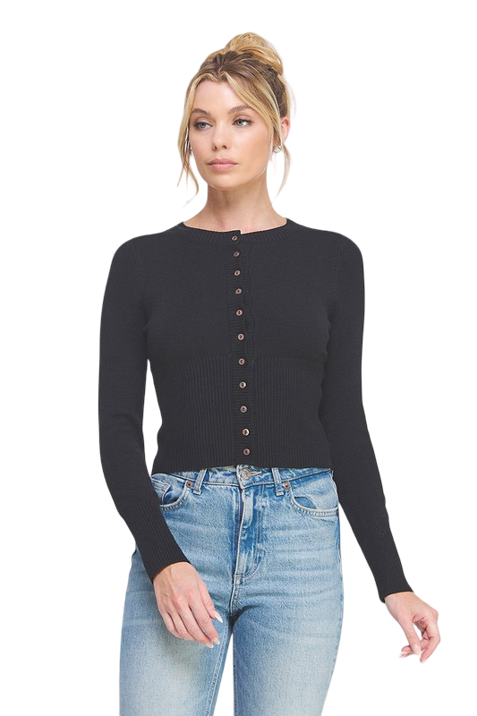 Apparel-Allie Rose Button Up Fitted Cardigan Top