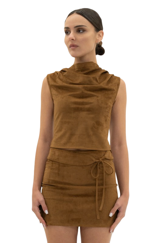 Fore Collection Cowl Neck Suede Sleeveless Top