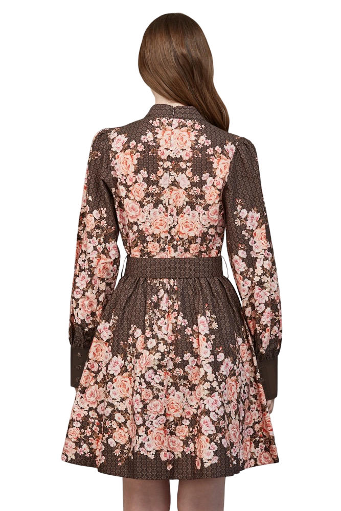Apparel-Fate Mandarin Collar Self Belt Floral Mini Dress