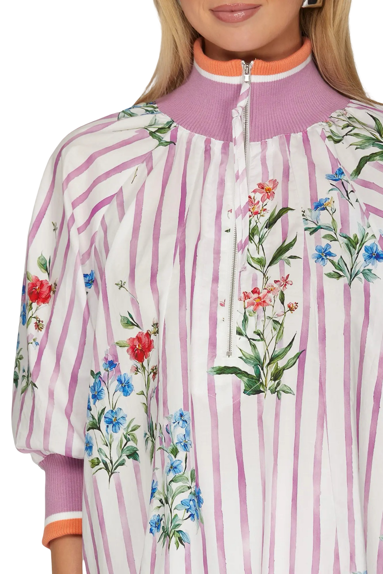 She+Sky 3/4 Sleeve Half Zip Printed Blouse Top
