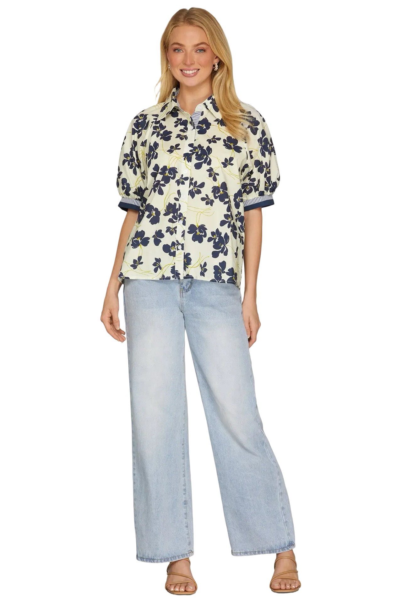 She+Sky 1/2 Sleeve Button Down Blouse Top
