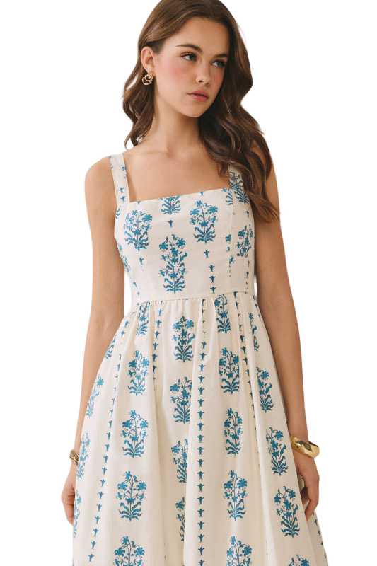 TCEC Floral Smocked Back Midi Dress