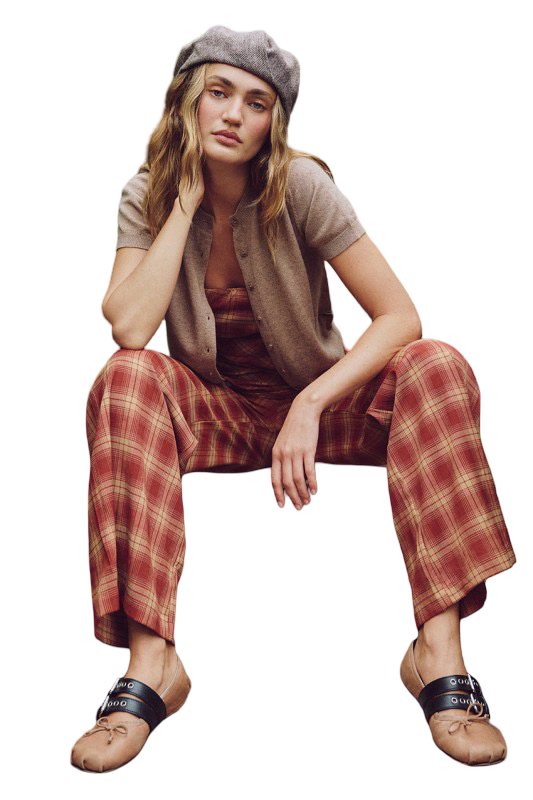 Olivaceous Scarlet Plaid Wide Leg Pants