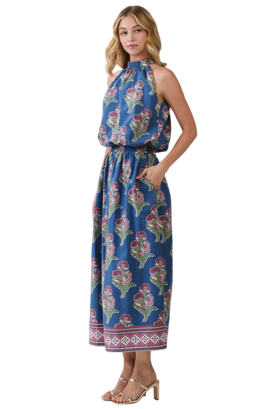 TCEC Bold Print Tie Back Sleeveless Halter Top