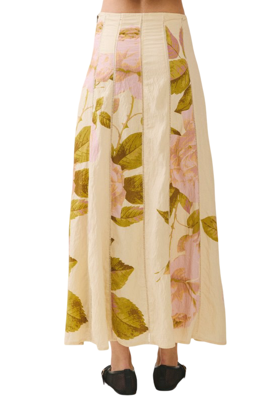 Apparel- TCEC Floral Print Ladder Trim Maxi Skirt