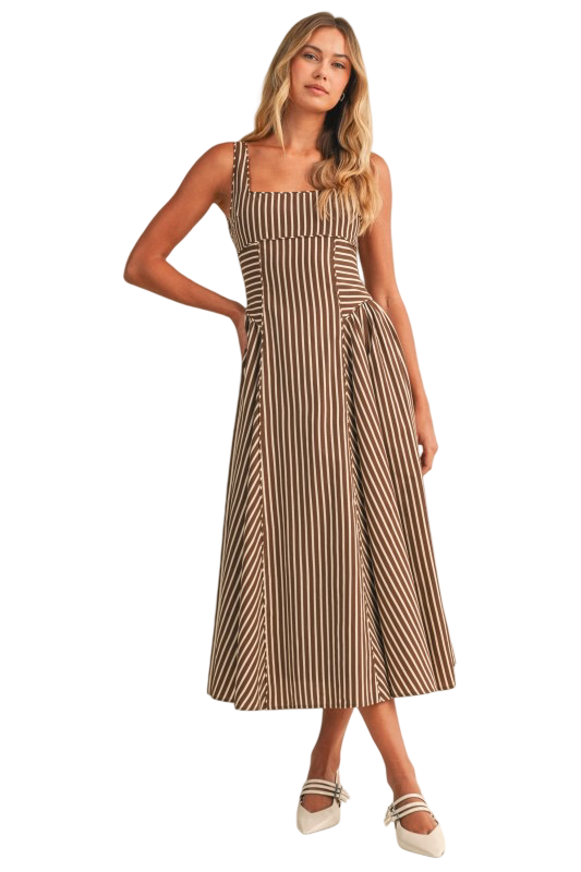 Klesis Striped Back Buckle Detail Midi Dress