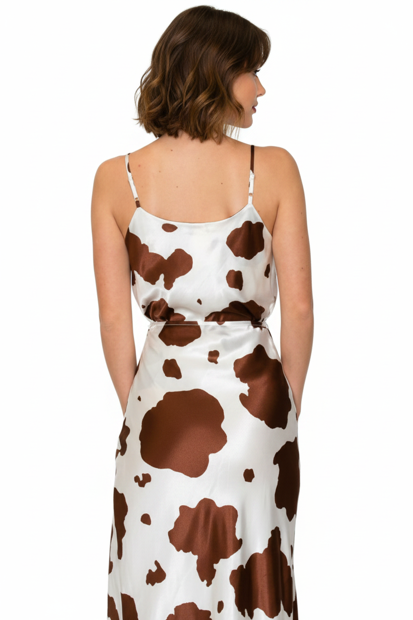DNA Couture Satin Animal Print Cowl Neck Tank Top