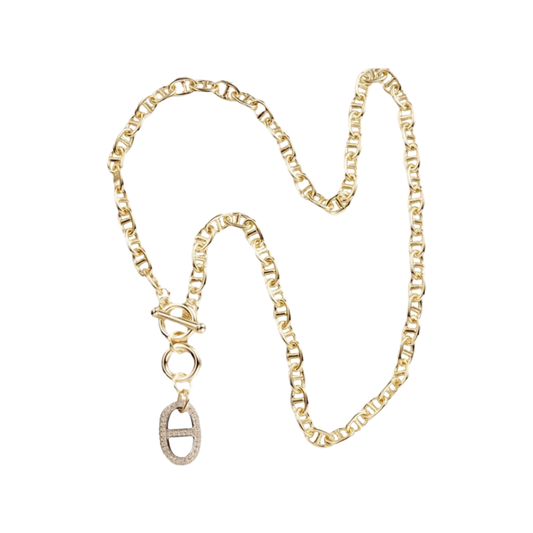 Necklaces- M&E Bling Gold Link Chain With Pave Necklace
