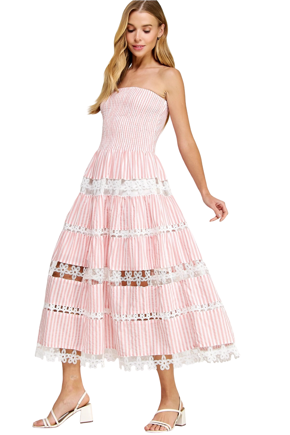 Apparel- Strut and Bolt Striped Layered Flower Trim Mini Dress