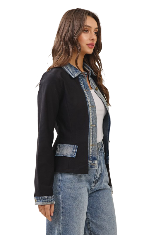 Apparel- Able Layered Look Denim Trim Jacket