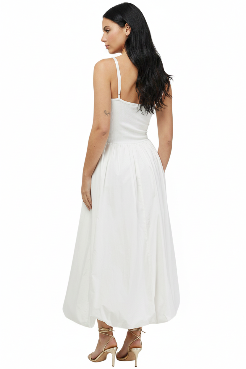 Needii Mixed Media Bubble Bottom Midi Dress