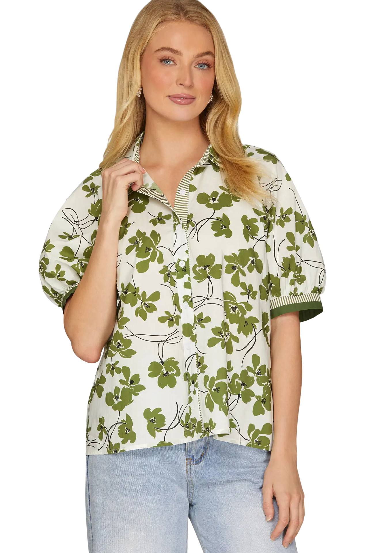 She+Sky 1/2 Sleeve Button Down Blouse Top
