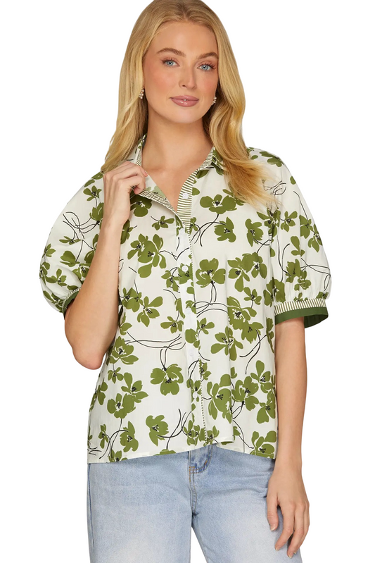 She+Sky 1/2 Sleeve Button Down Blouse Top