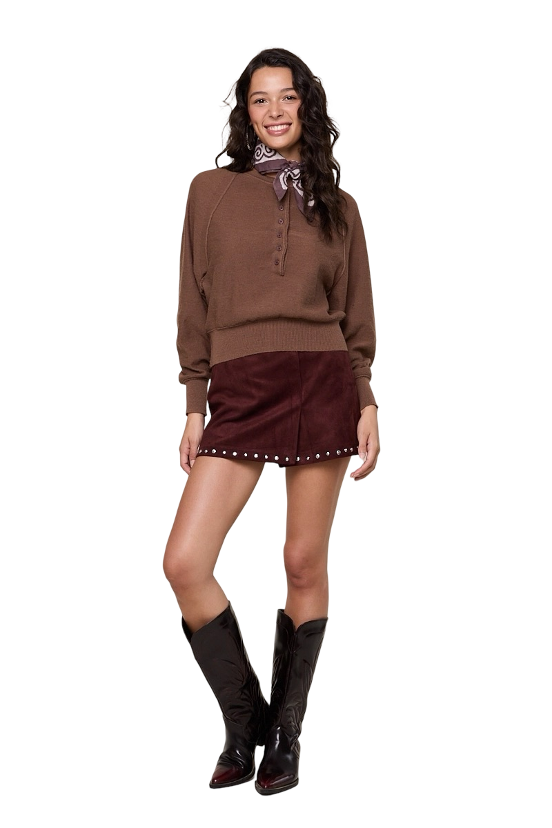 Apparel- Sky to Moon Suede One Side Studded Mini Skort