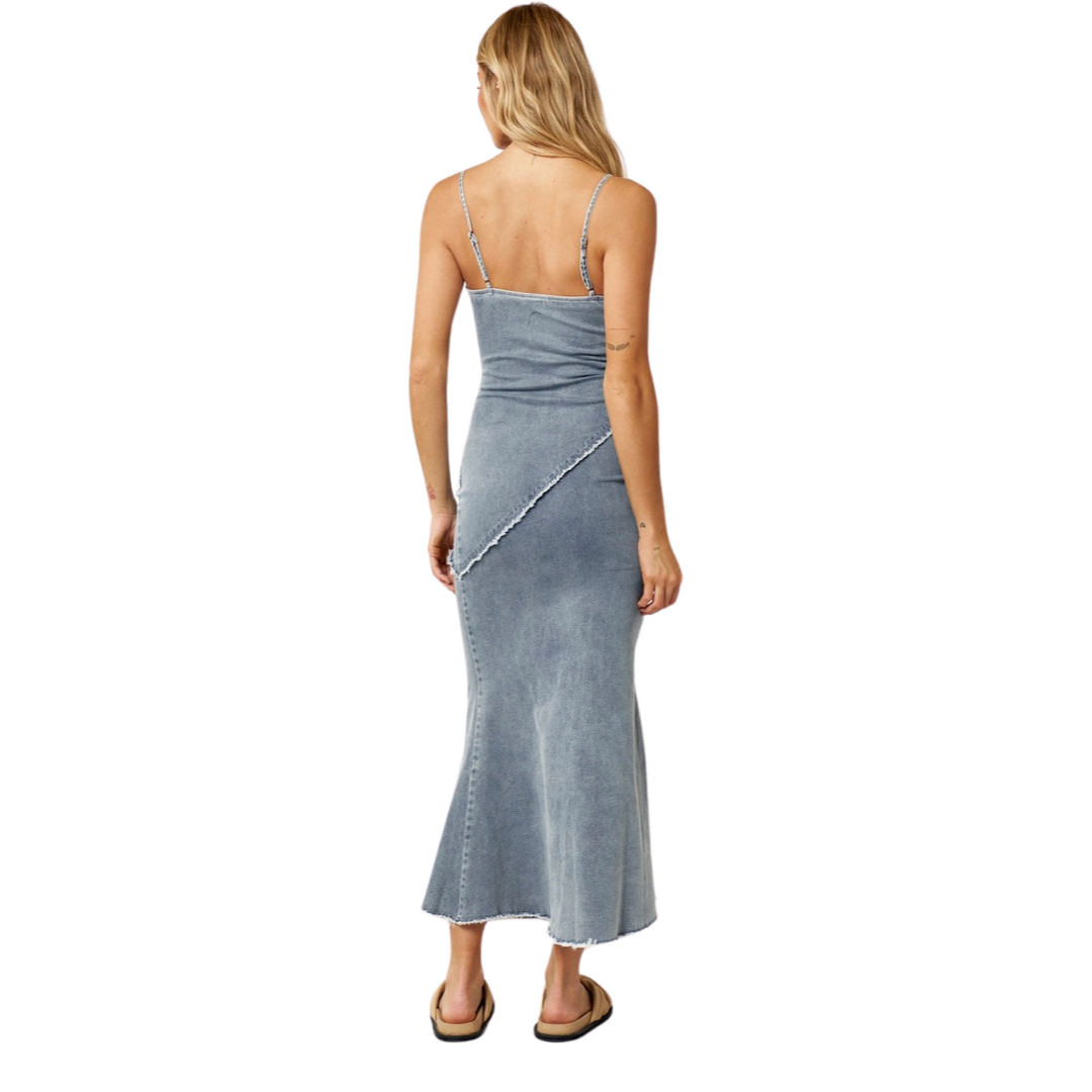 Apparel- Blue Blush Denim Strap Dress With Bias Cut Detail