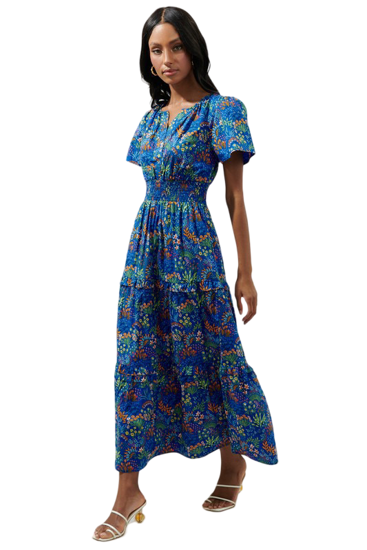 Apparel- Sugarlips Ruya Floral Palmer Poplin Tiered Maxi Dress