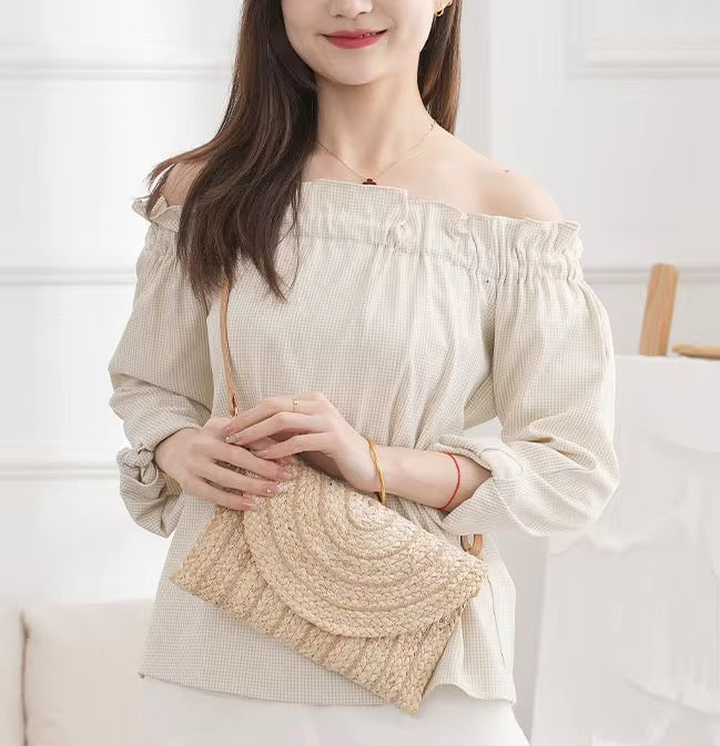 Striped Straw Summer Clutch/ Crossbody