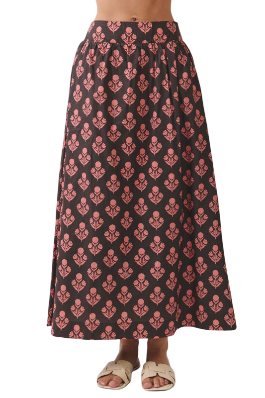 TCEC Floral Print Partial Smocked Back Maxi Skirt
