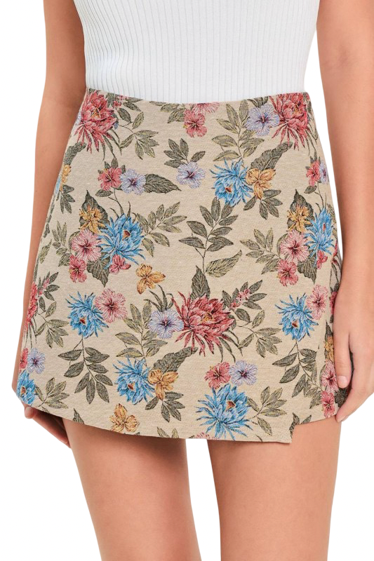 Flying Tomato Floral Jacquard Print Mini Skirt Skort