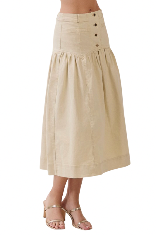 TCEC Button Front Drop Waist Midi Skirt