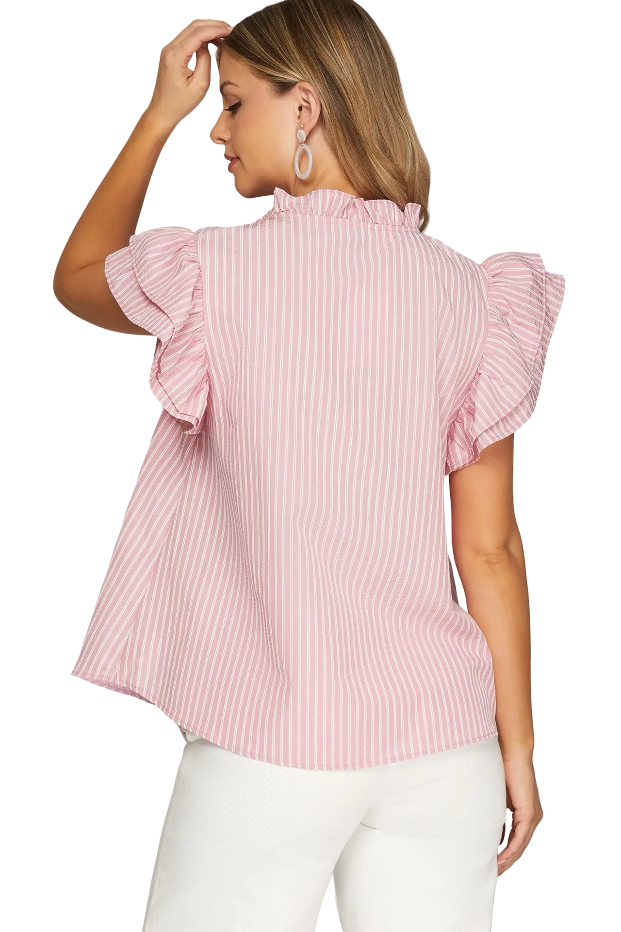 She+Sky Ruffled Sleeve Woven Blouse Top
