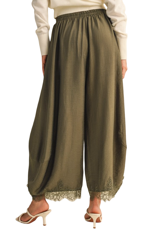 Klesis Barrel Leg Pants with Lace Hem Detail