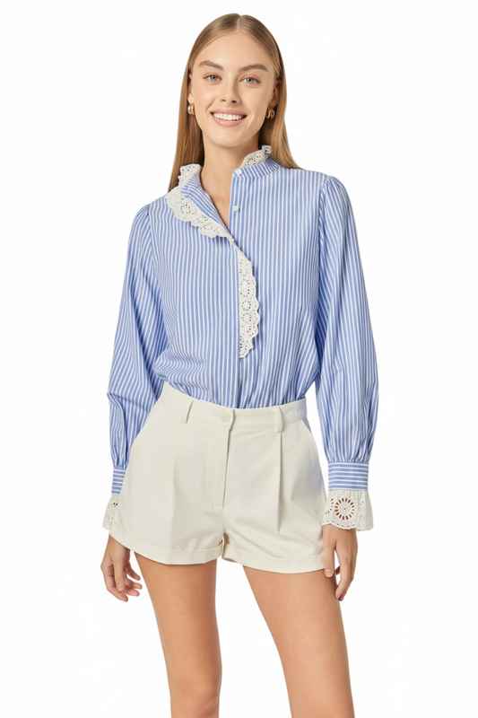 English Factory Lace Detail Striped Blouse Shirt