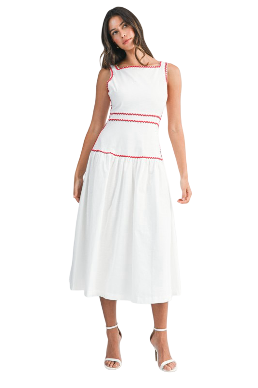 Apparel- Mable Square Neck Ric Rack Midi Dress