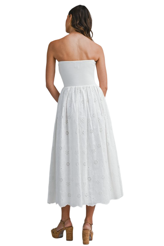 Mable Knitted Top Bodice Eyelet Contrast Midi Dress