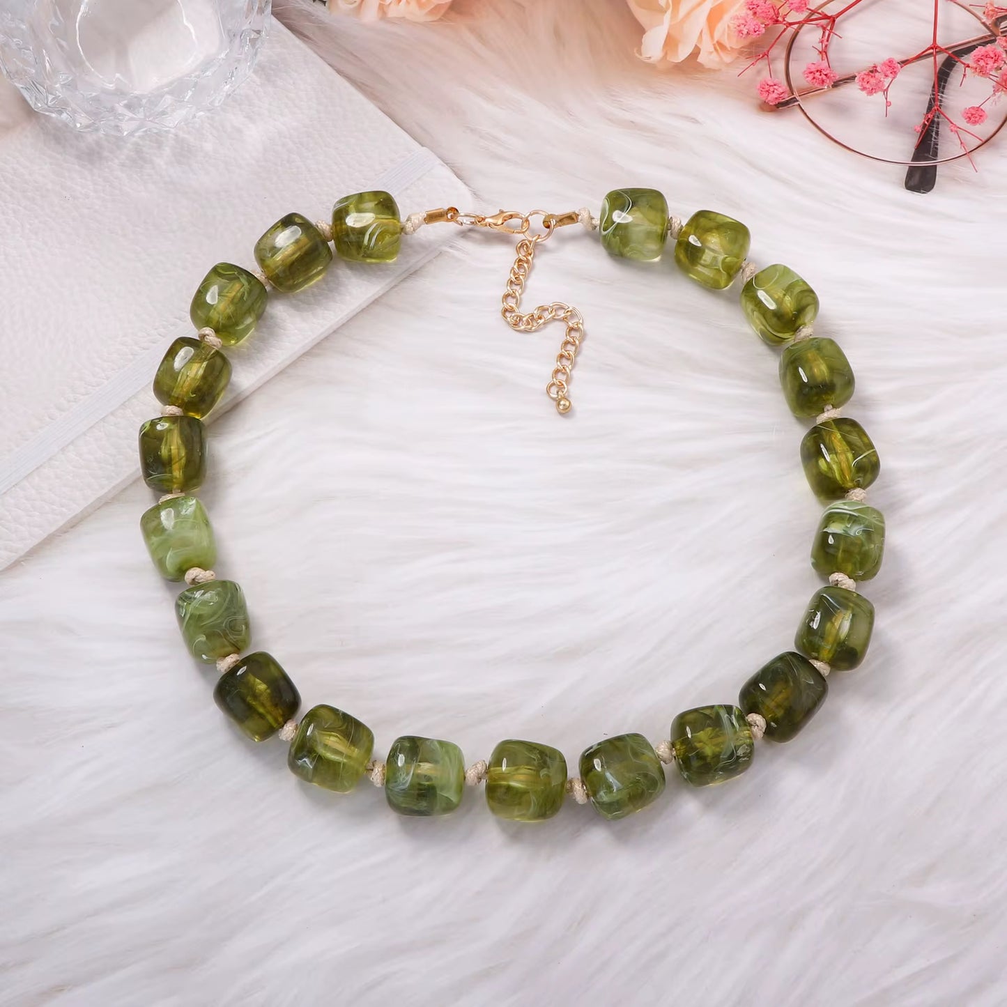 Necklaces- Square Beaded Resin Necklace