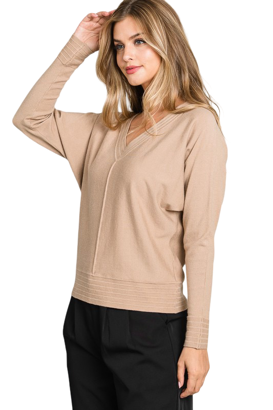 Apparel-Allie Rose V Neck Pullover with Center Seam