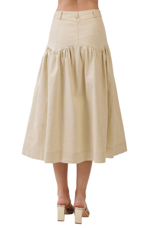 TCEC Button Front Drop Waist Midi Skirt