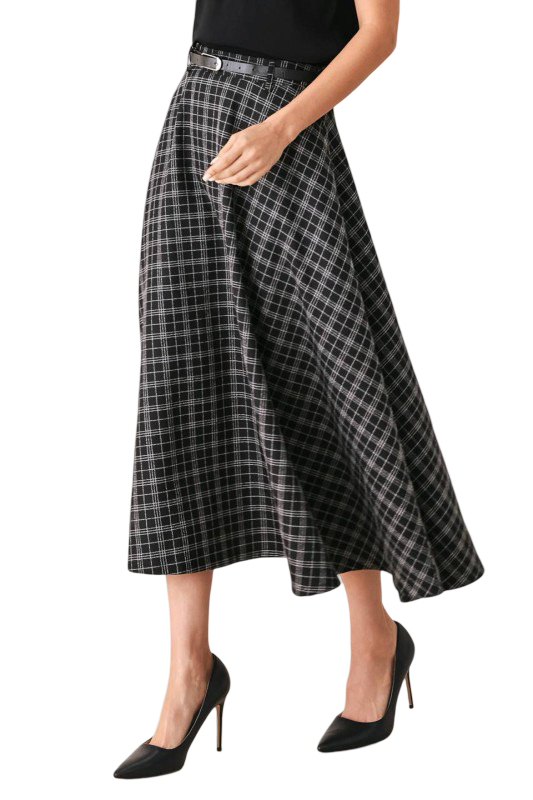 Flying Tomato Full Plaid Woven Midi Skirt